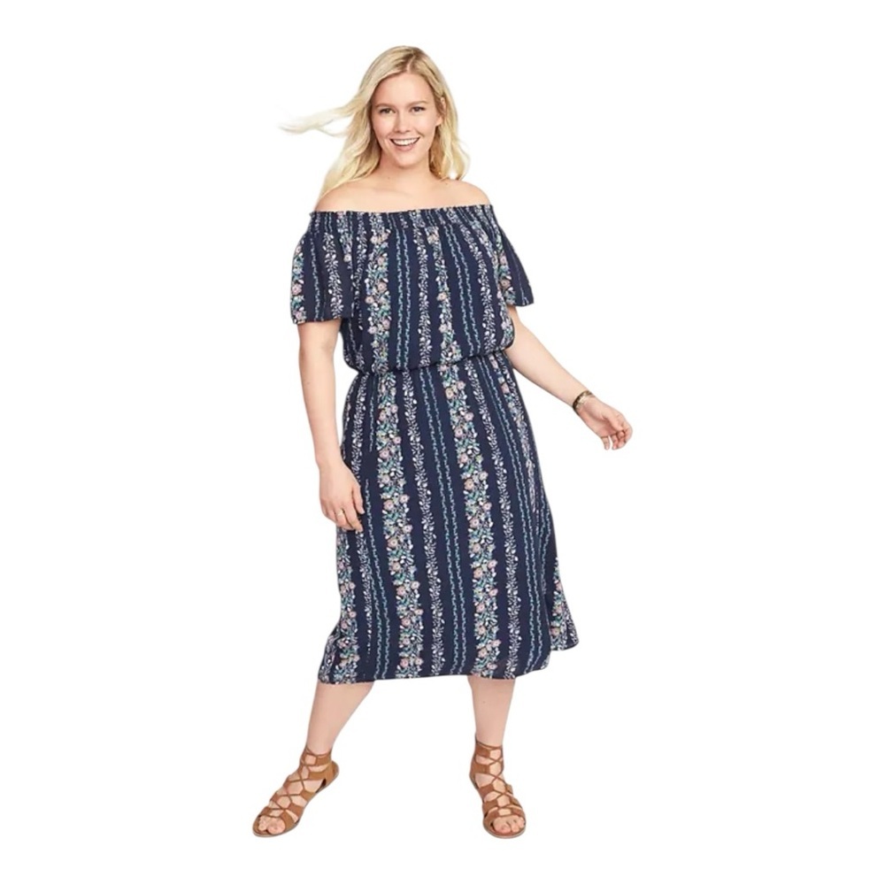 Old Navy Off the Shoulders Peasant Midi Dress Blue Floral Size 3X